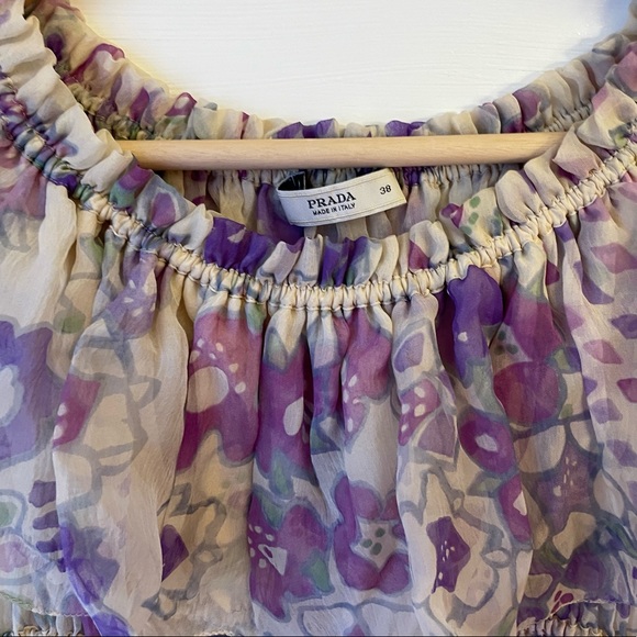 Prada Silk Floral Print Blouse Size: 4 - Picture 3 of 9
